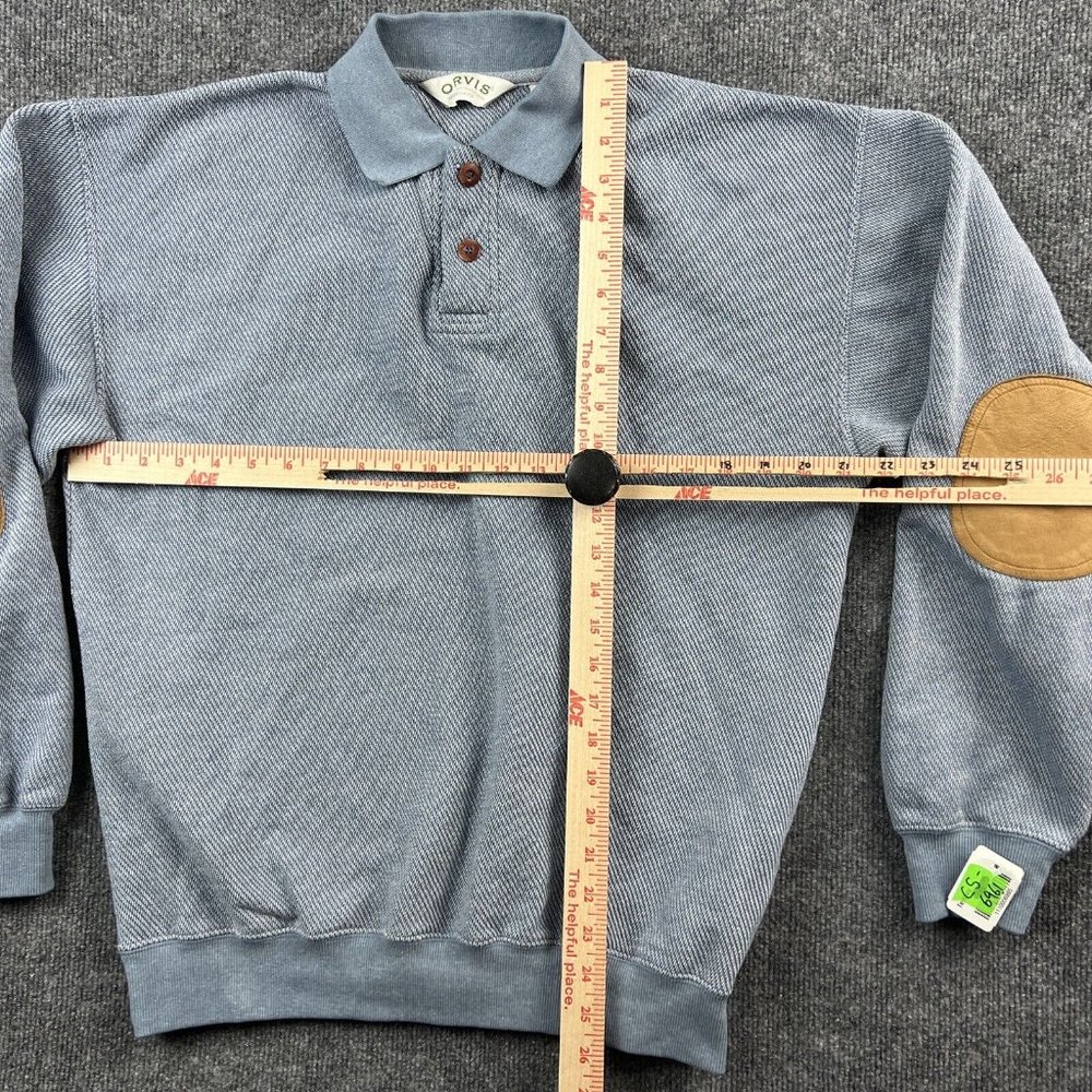 Orvis Men Medium Sweater Leather Elbow Patches Button Up Polo Shirt Pullover - Picture 7 of 11